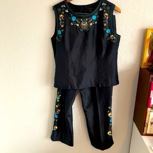 Vintage silk pajama 2 piece set embroidered